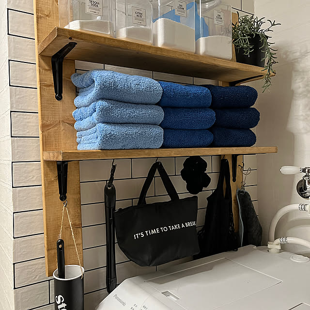 Bathroom,ブルー系,洗濯機周り,ぶら下げ収納,スコープ タオル,吊り下げ収納,プチDIY,夏,イベント受賞ありがとうございます,イベント受賞pic akezouの部屋