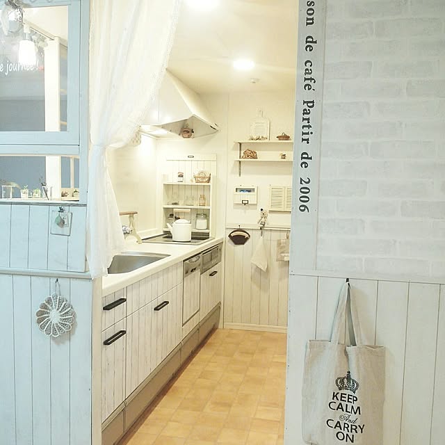 Kitchen,板壁DIY,LABRICO,白が好き,Insta→lelien-tomo,ナチュラルフレンチ,DIY,リメイク,白のチカラ,壁紙屋本舗,ダイソーリメイクシート tomoの部屋