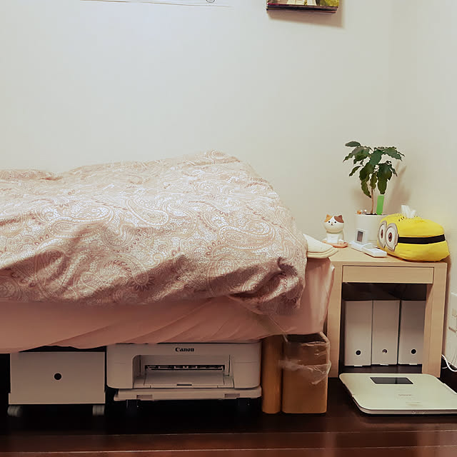 Bedroom,一人暮らし,無印良品,ルーター収納,プリンター収納 Risaの部屋