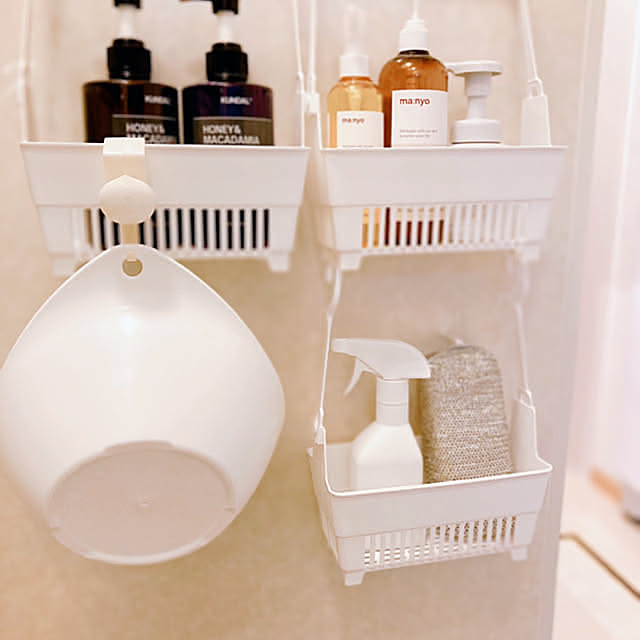 洗面器,ニトリ,ハンギングバスラック,セリア,吊り下げ収納,Bathroom,水切れがよい抗菌湯おけ sunabaの部屋
