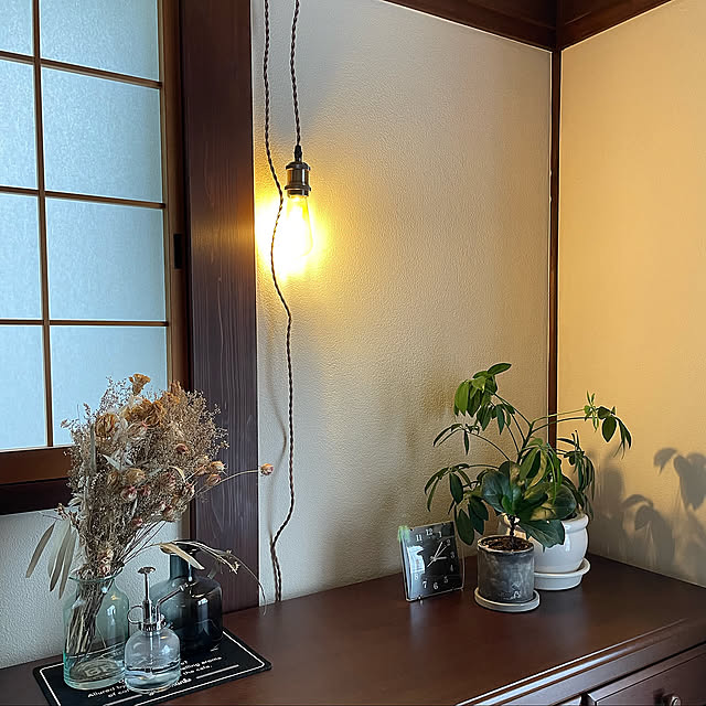 古民家風,柱塗装,和室diy,珪藻土の壁,癒し,建売住宅,ウォールナット,犬と暮らす,築25年,ドライフラワーのある暮らし,観葉植物,On Walls yu-ka-naの部屋