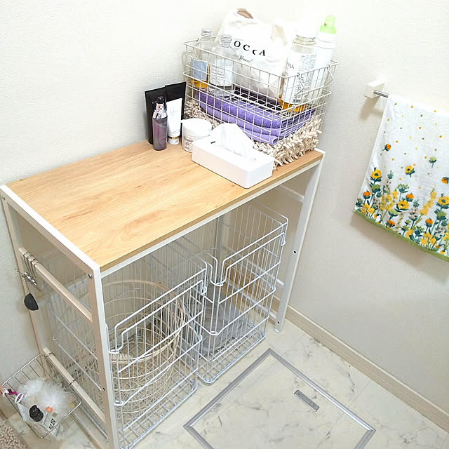 Bathroom,ボタニカルインテリア,収納,洗面所,脱衣所,脱衣所収納,バスルーム,ランドリールーム,ランドリーバスケット,三段ラック,アイアンラック,ゴミ箱,バスケット,バスケット収納,コーナン,ニトリ rikkyの部屋