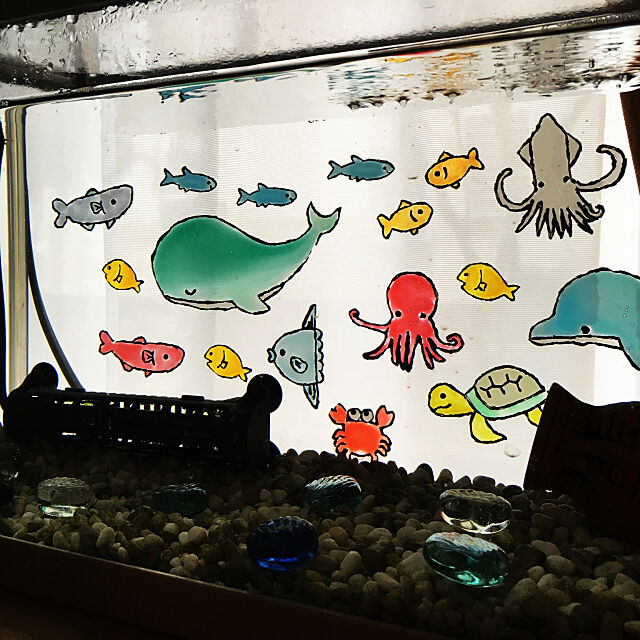 金魚,水槽,ダイソー,100均,ハンドメイド,Lounge,ガラス絵の具 MiTiHaKaの部屋