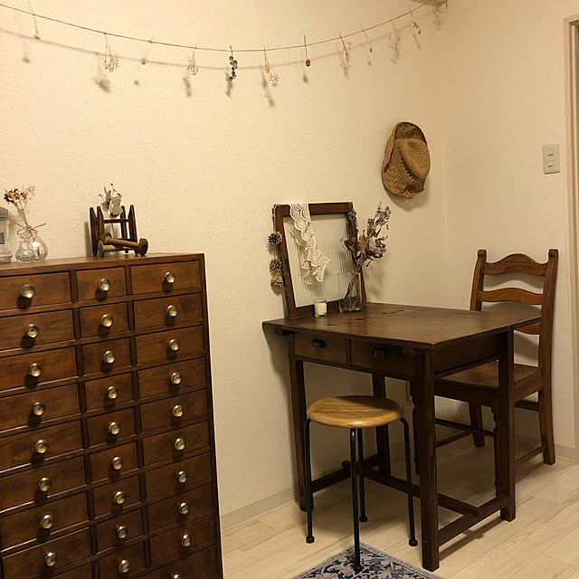 ヴィンテージ家具,レトロ,古道具,ドライフラワー,古道具好き,ドライフラワーのある暮らし,アンティーク,カフェ風インテリア,一人暮らし,6畳1K,Overview kyoromeguの部屋