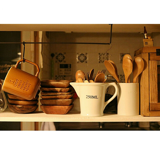 Kitchen,DIY,ナチュラル,木工,カウンター上の棚,見せる収納 maminの部屋