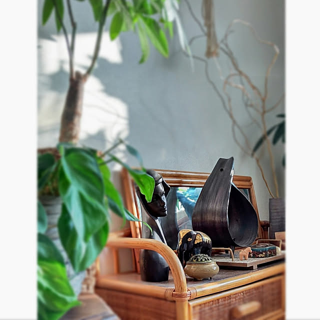 URBAN GREEN LIFE,観葉植物のある暮らし,NO GREEN NO LIFE,ひとり暮らし,エキゾチック,オリエンタル,ミックスインテリア,形見の品,旅先の品,2021.2.13,ごくごく普通の家,雲龍柳,My Desk,オキシカルディウム YuriYuriの部屋