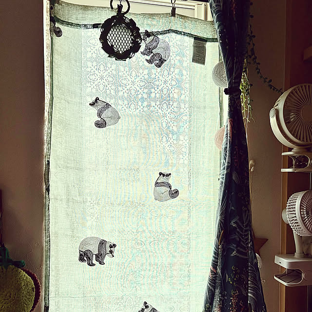 Kitchen,久しぶりの投稿です,グリーン色,グリーン,パンダ柄,カフェカーテン,ダイソー,北海道,天気悪い(´・_・`),暗くてうまく撮れない shimoamの部屋