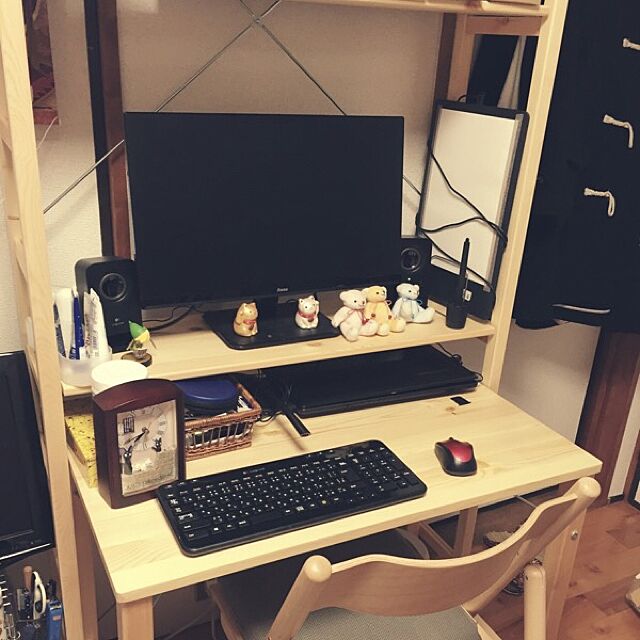 My Desk,パソコンスペース,ブナ材,パイン材ユニットシェルフ奥行25センチ,パイン材テーブル・折りたたみ式,無印良品 Hajimeの部屋