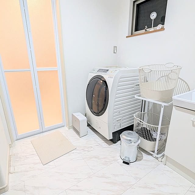 Bathroom,ダイソー,ダイソー新商品,100均,100円ショップ,白,ホワイトインテリア,ホワイト,洗面所,脱衣所,洗濯機,デザインバスケット,洗濯かご PEROの部屋
