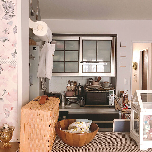 マステで格子窓風,食器棚リメイク,食器棚,木目が好き,Kitchen cyamiの部屋