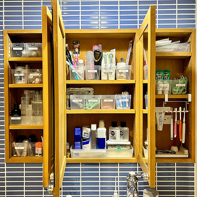 Bathroom,生活感ありあり,ラベリング,くつ下,造作洗面台,造作三面鏡,くつした整理カップ,使い方いろいろ,北欧,北欧インテリア,イベント参加 maric323の部屋