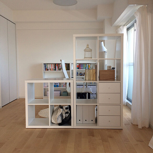 My Shelf,ワークスペース,リフォーム,無垢の床,バーチ,ホームオフィス,ホワイト,KALLAX,IKEA,無印良品,一人暮らし,ナチュラル,書斎,無垢フローリング shioyaの部屋