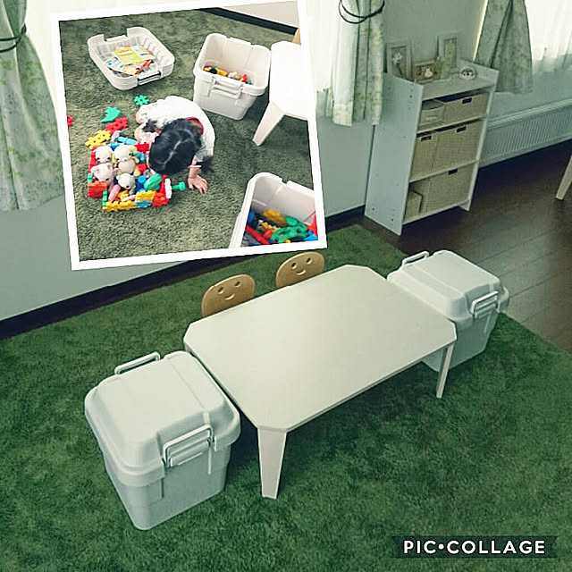 Lounge,無印,頑丈収納ボックス,頑丈収納ボックス・小,ポリプロピレン頑丈収納ボックス・小,北海道支部,４人家族,７歳の息子と４歳の娘,ニューブロック収納,おもちゃ収納,キッズスペースはリビング,リビングがキッズスペース,キッズスペース,兄妹,男の子と女の子 tata-kukuの部屋