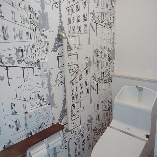 トイレ,フレンチシック,シャビーシック,アクセントクロス,パリの風景,Bathroom luluの部屋