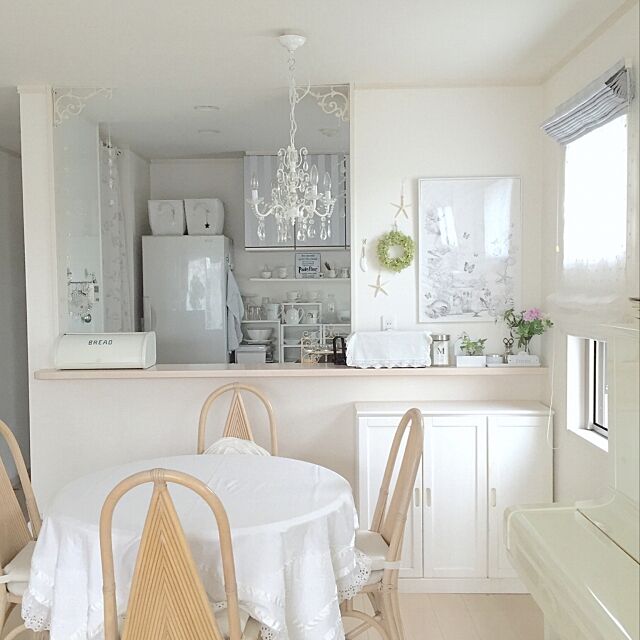 Kitchen,ドライリース,アナベル,テーブルクロス,ホワイトインテリア,フレンチ風,花のある暮らし,白が好き Rの部屋