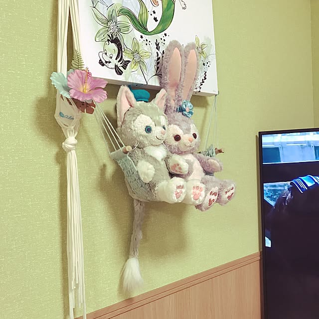 On Walls,ファブリックボード,プラハン,毛糸,ハンドメイド,ハンモック手作り,ハンモック,南国風にしたい,ぬいぐるみディスプレイ,ぬいぐるみ収納 mako-cchinの部屋