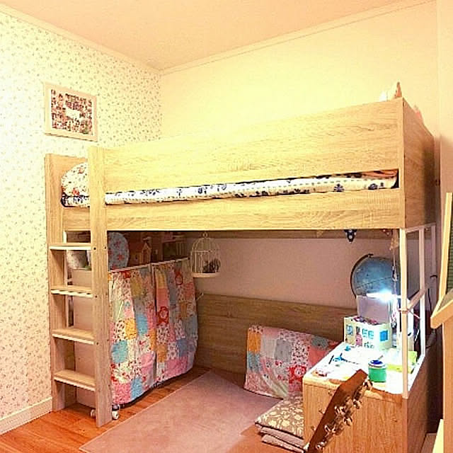 Bedroom,小さなお部屋,こどもと暮らす,海外インテリアに憧れる,素人DIY,ハンドメイド,ロフトベッド,子供部屋女の子,カラーボックス tulipの部屋