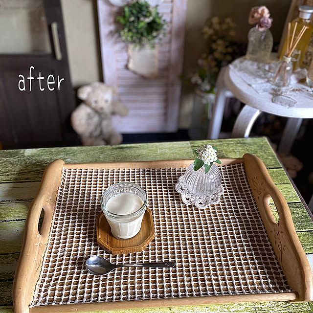 うちにある物で,滑り止めシート,リメイク大好き,リメイク,シミになった天然木のトレイ,わたしの休日のすごし方,団地,Kitchen,yumi.fちゃんの編みあみ mamiの部屋