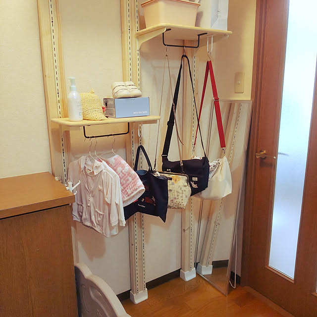 Entrance,カバン収納,ディアウォール DIY,２×４材,ダボレール,あかちゃんのいる家,DIY mintの部屋