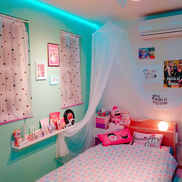 Bedroom,DIY,カラフル,フォロー&いいね ありがとうございます♡,ドット柄,お気に入り,LEDテープライト,IKEA miyu1129の部屋