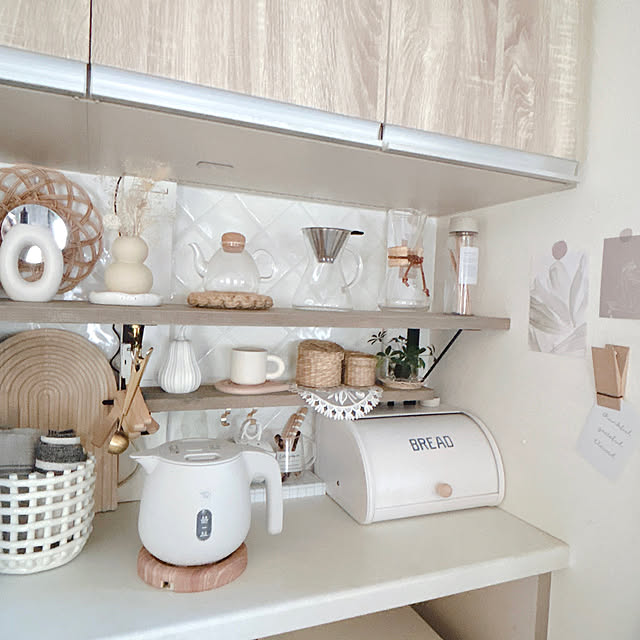 Kitchen,キッチン背面棚DIY,自作棚,タイルインテリア,ケトル,家電,ホワイト×ウッド,ホワイトインテリア,ナチュラルインテリア,象印,いつもいいねありがとうございます♡,ZOJIRUSHI,ベージュインテリア,キッチン背面カウンター,コメントお気遣いなく♡,淡色インテリア,韓国インテリア,モニター中です,きょうを、だいじに。 yuriの部屋