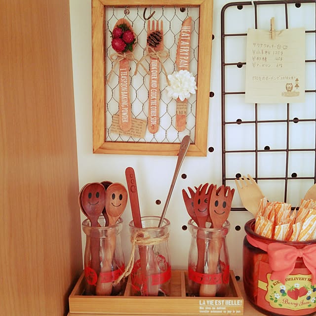 Kitchen,木製カトラリー,空き瓶 再利用,いいね&フォローありがとうございます☆,フォロワーさんに感謝♥,ハンドメイド雑貨,セリア,100均,カフェ風インテリアを目指して,ナチュラルが好き miiの部屋
