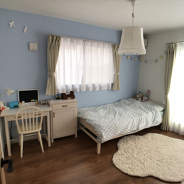 Overview,momo natural,勉強机,女の子の部屋,白い家具,みずいろの壁,子供部屋,6畳 nobupacaの部屋