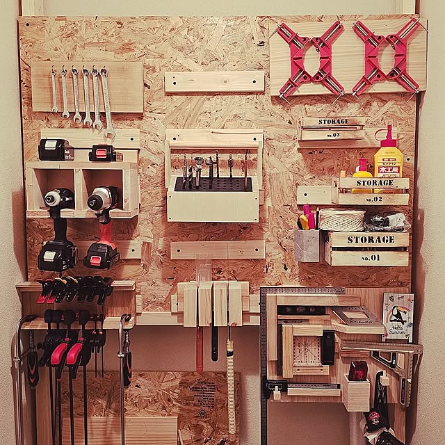 工具収納DIY,ドリルビット刺し,壁面収納,便利 sinの部屋