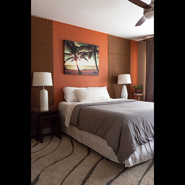 Bedroom,オレンジの壁,エクレクティックスタイル,eclectic style,mix & match decor,ゲストルーム,すだれ,サンセット,ホテルライク Faithの部屋