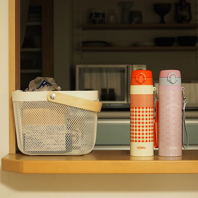 Kitchen,キッチンカウンターの上,水筒,キッチンカウンター,IKEA 雑貨,カゴ aoimomoの部屋