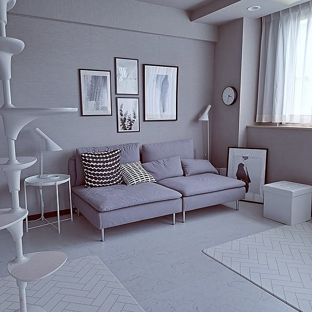 Overview,白黒,モノトーン,猫と暮らす家,ソファ,IKEA,シンプル,ねこと暮らす,マンションインテリア,シンプルインテリア,すっきり暮らす,ソーデルハムン,照明好き,ホワイトインテリア,北欧インテリア,marimekko,マリメッコ pandaの部屋