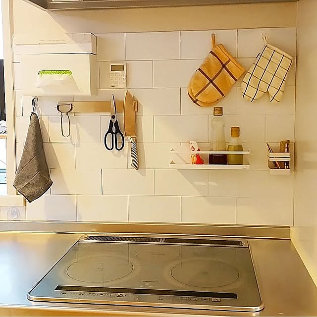 Kitchen,白,シンプル,DIY,シンプルインテリア,収納,ステンレスコーティングパネル,友安製作所,マグネット収納,キッチンパネルDIY k.y.aの部屋
