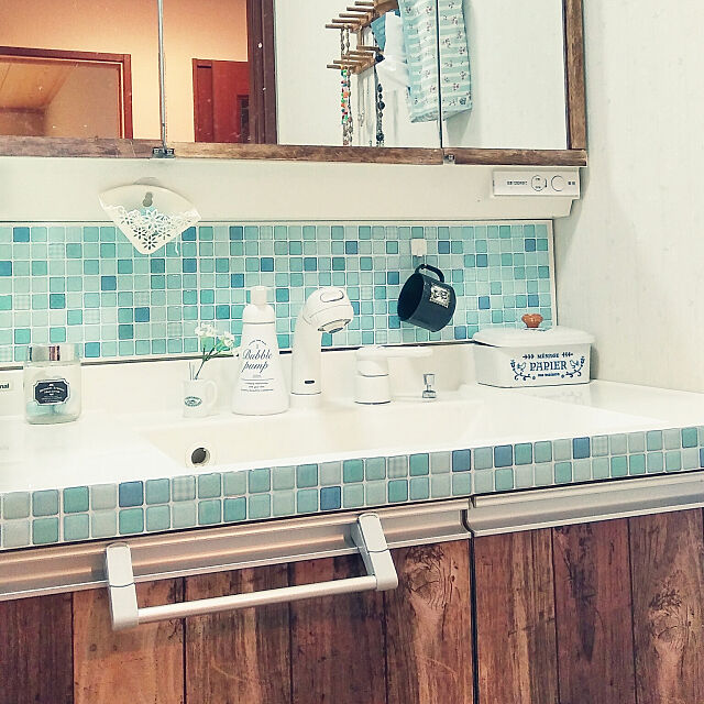 Bathroom,カフェ風,シンク,簡単リメイク,リメイクシート,タイルシート,Dream Sticker,ダイソー,洗面台 nene-laynyの部屋