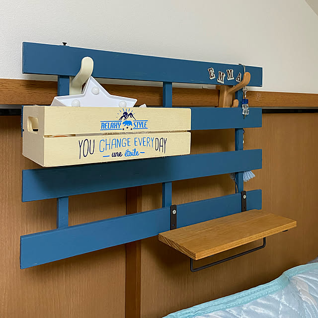 ダイソーすのこ,すのこ DIY,賃貸一軒家,青が好き♡,100均,DIY,seriaの雑貨,子供部屋,Bedroom,西海岸インテリア,西海岸風,カリフォルニア風,子供と暮らす reahの部屋