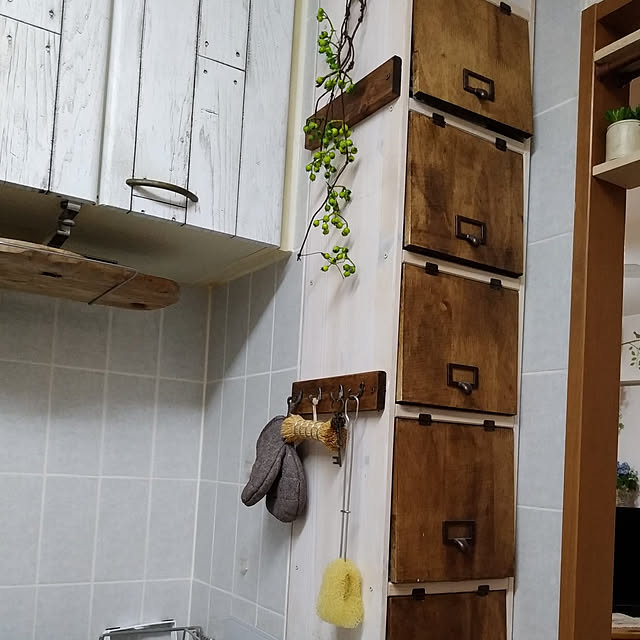 Kitchen,ナチュラルインテリア,これ、DIYしたよ！,カフェ風,パタパタ扉,パタパタ扉DIY,棚DIY luke.solの部屋