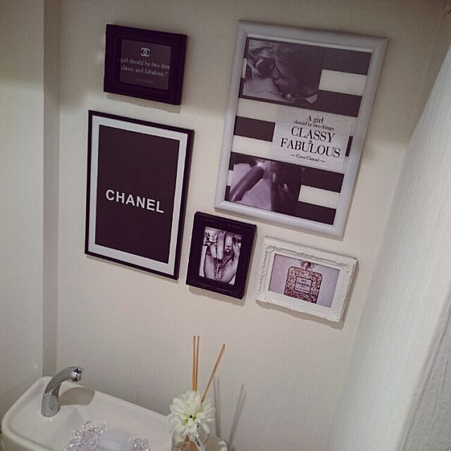 Bathroom,白黒,CHANEL,フォトフレーム,トイレの壁,自作,モノトーン miminosukeの部屋