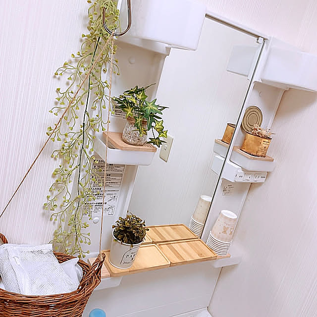 Bathroom,洗面台,100均いつも本当ありがとう,ダイソー,ナチュラル,洗面所,雑貨,100均,一人暮らし,脱衣所,セリア,フェイクグリーン,賃貸,プチプラ雑貨,節約インテリア,狭くてもあきらめない,プチプラで楽しむ Hazukiの部屋