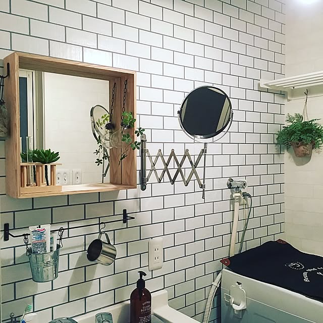 Bathroom,ミラー,IKEA,サニタリー,壁紙屋本舗,ホワイトタイル柄壁紙,シンコール,壁紙貼り替え,DIY Chiakiの部屋