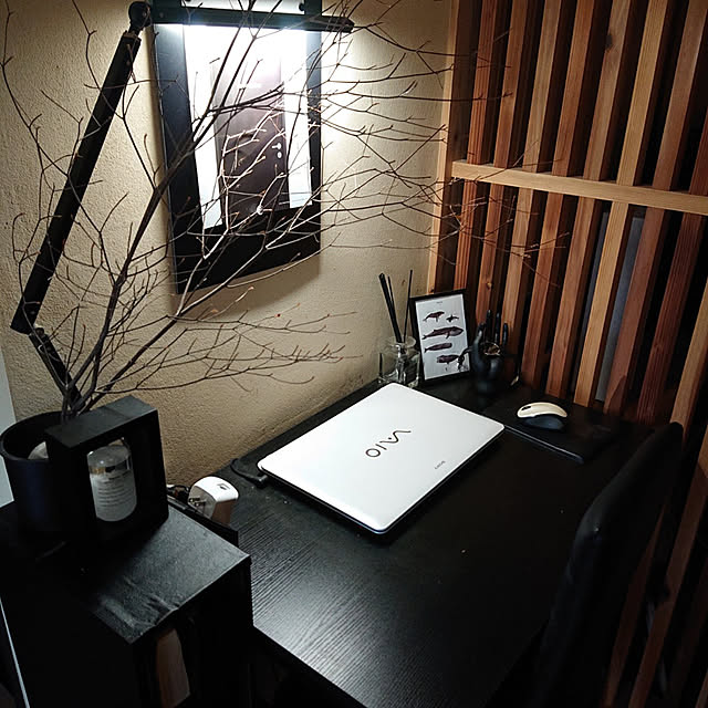 My Desk,ワークスペース,和モダン,格子,ブラック,デスク hi..ihの部屋