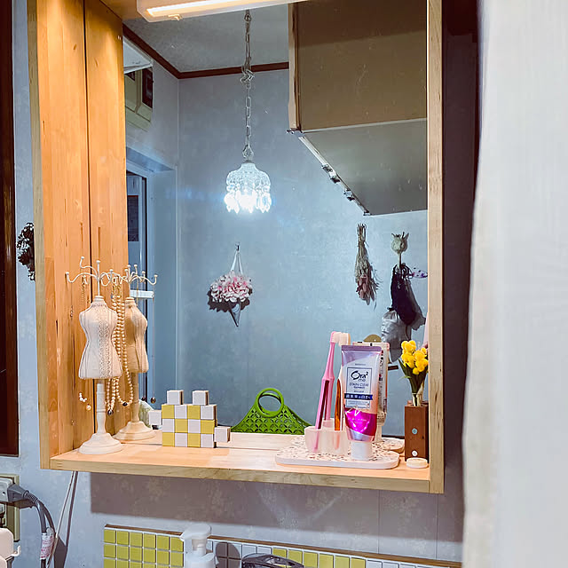 Bathroom,ミニシャンデリア,タイルシート,トルソー,IKEA,ミラー mimichankの部屋