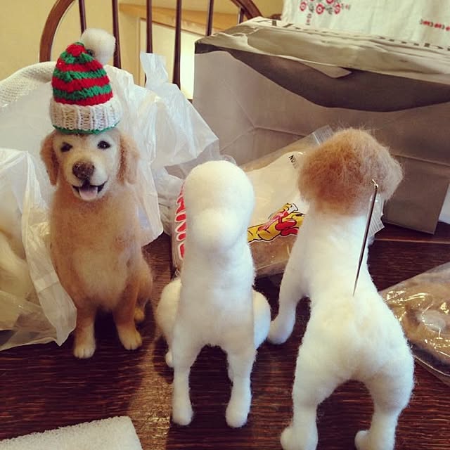 My Desk,羊毛フェルト,可愛い♡,ゴールデンの居る家,兄弟,セリア,犬と暮らす家,犬小屋の様な家,犬小屋ですみません(￣◇￣;),親子,犬,ゴールデンレトリーバー,愛犬と暮らす家,ゴールデンと暮らす pao-mamaの部屋