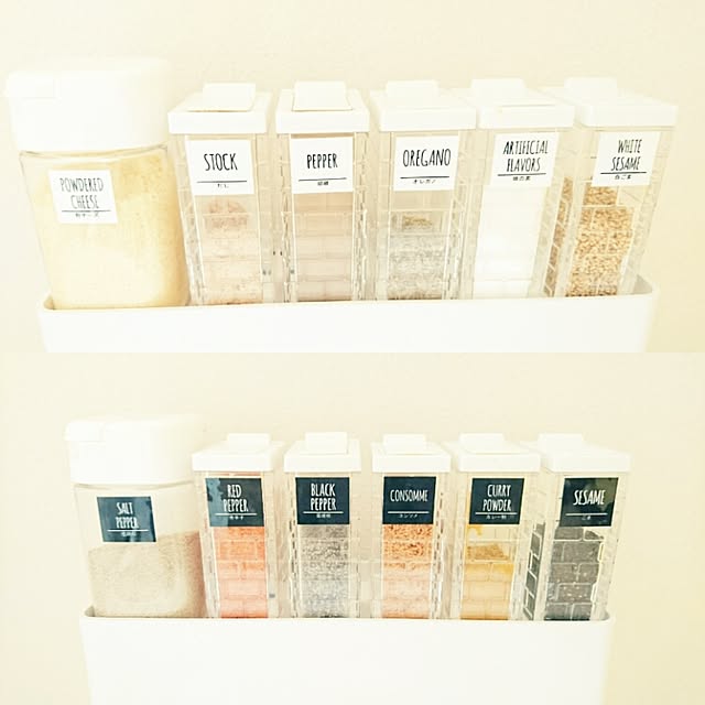 Kitchen,minaラベル,ホワイト化,スッキリ見える,白化,ラベル,サイズピッタリ,シンプル,調味料,セリア,100均,調味料ラベル,調味料ボトル,モノトーン minaの部屋