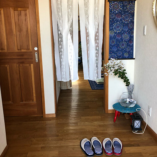 Entrance,ソーラーランタン,しまむらのスリッパ,暖簾,浮き玉,ボーダー,グリーンのある暮らし,花のある暮らし,いいね！ありがとうございます♪,見てくれてありがとうございます♥,夏,手ぬぐい Fuku222の部屋
