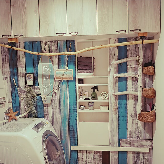 Bathroom,流木,DIY,セリア,板壁DIY,西海岸風,オーシャン,カリフォルニア風 takaponjuceの部屋
