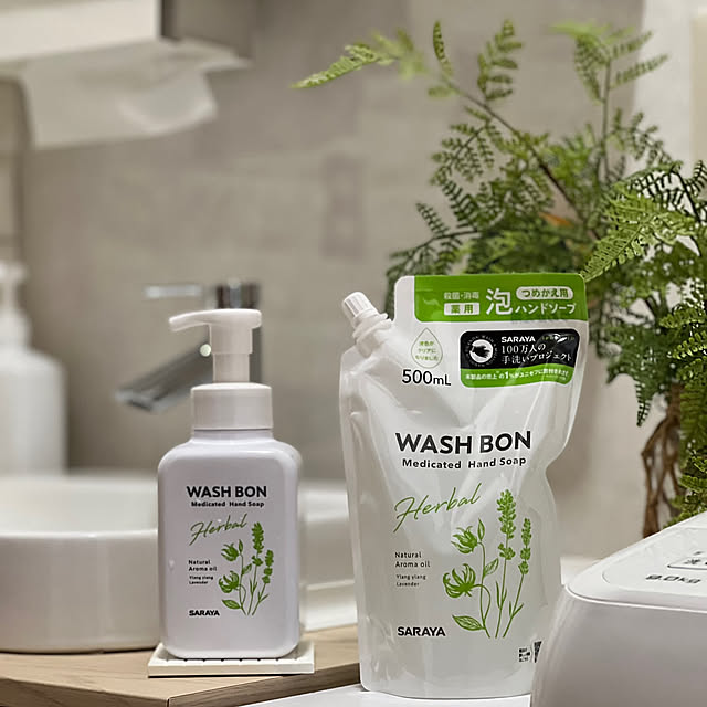 Bathroom,香りに癒される♡,ペーパータオルホルダー,洗面所リフォーム,ハンドソープ,サラヤ　ウォシュボン　ハーバル,日用品,セルフリフォーム yukarimamaの部屋