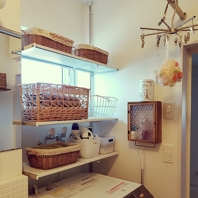 Bathroom,洗濯機まわりの収納,ナチュラル,100均,DIY,ハンドメイド,つっぱり棚 murasaki-koの部屋
