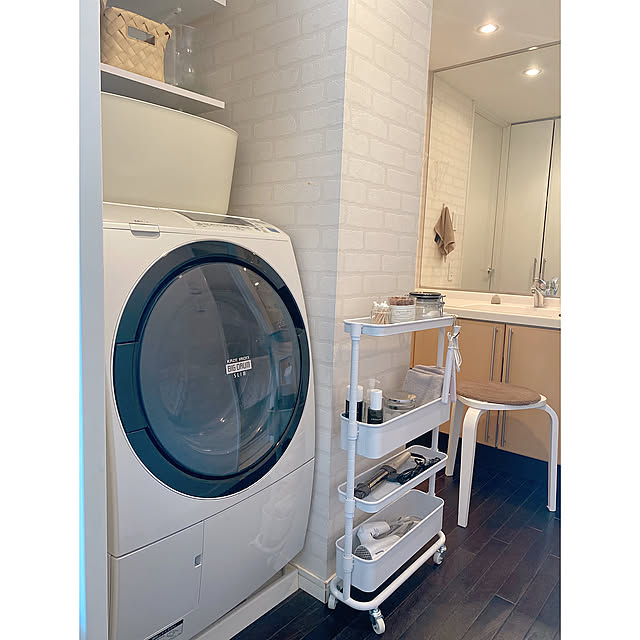 脱衣所収納棚,洗面所,キャスター付き,ドライヤー,フェイスタオル,化粧品収納,ヘアアイロン,隙間トローリー,山善のトローリー,山善くらしのeショップ,山善,ホワイト,Bathroom biroballonneの部屋