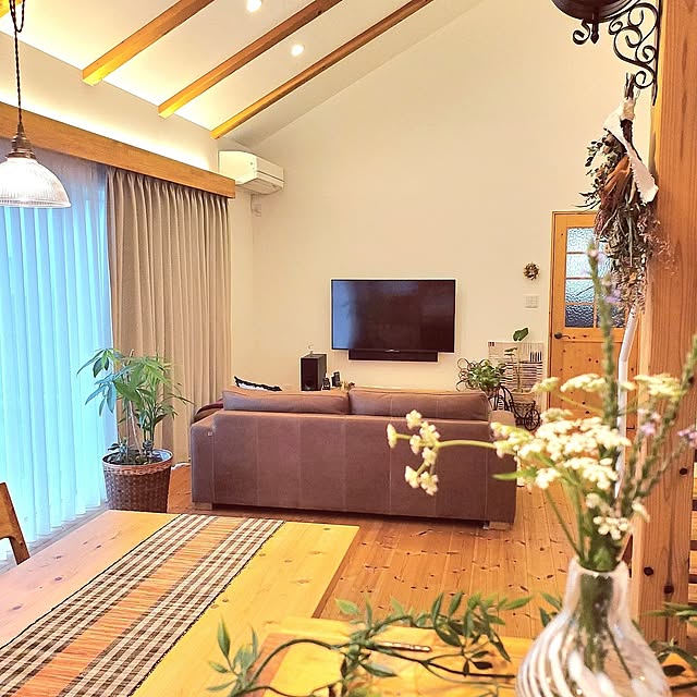Overview,平屋,平屋暮らし,ロフトのある家,勾配天井,心地よい暮らし,天然木,木のぬくもり,パイン無垢,観葉植物,グリーンのある暮らし,フォローすごく嬉しいです♡,いいね！ありがとうございます♪ mai035の部屋