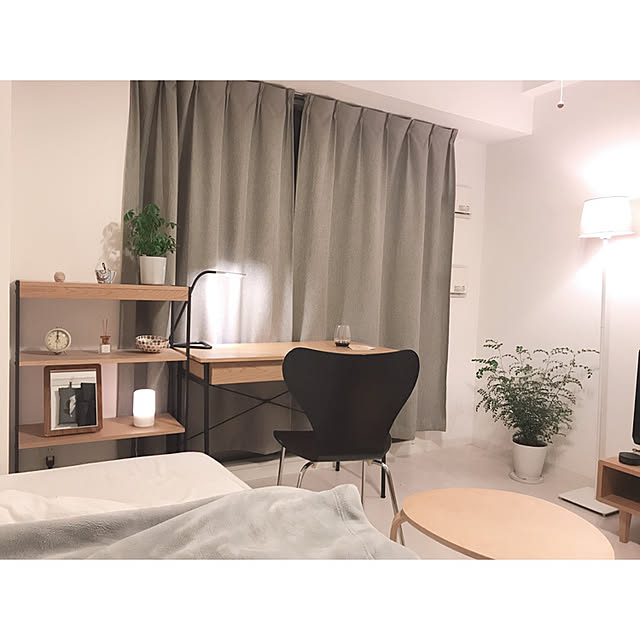 Lounge,デスク,北欧,シンプル,すっきり暮らしたい,ミニマリスト,ひとり暮らし,無印良品,ムジラー,ナチュラル,一人暮らし,ワンルーム,テレビ台,観葉植物,1K,ワンルーム 6畳 Mahoの部屋