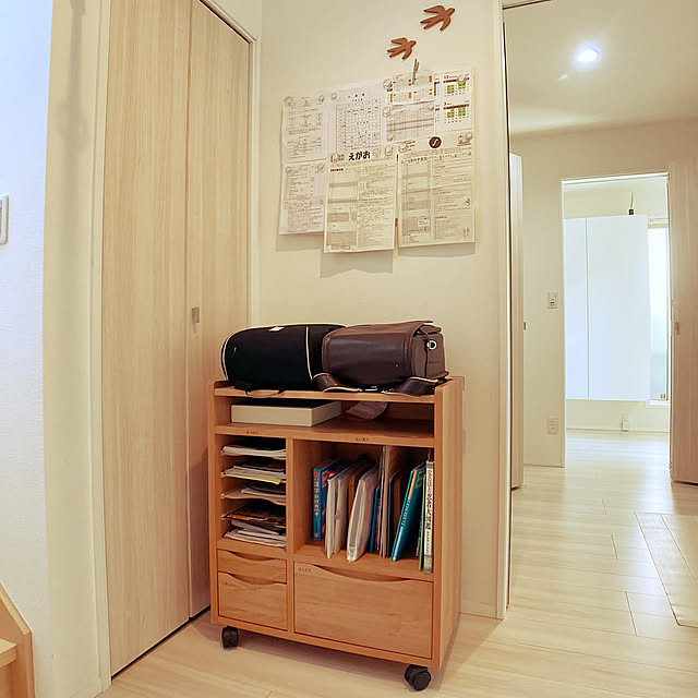 ランドセルラック,キャスター付けました,お便り収納,おたよりボード,ランドセル置き場,こどもと暮らす,一条工務店,一条工務店 アイスマート,イケア,Entrance lei_laniの部屋